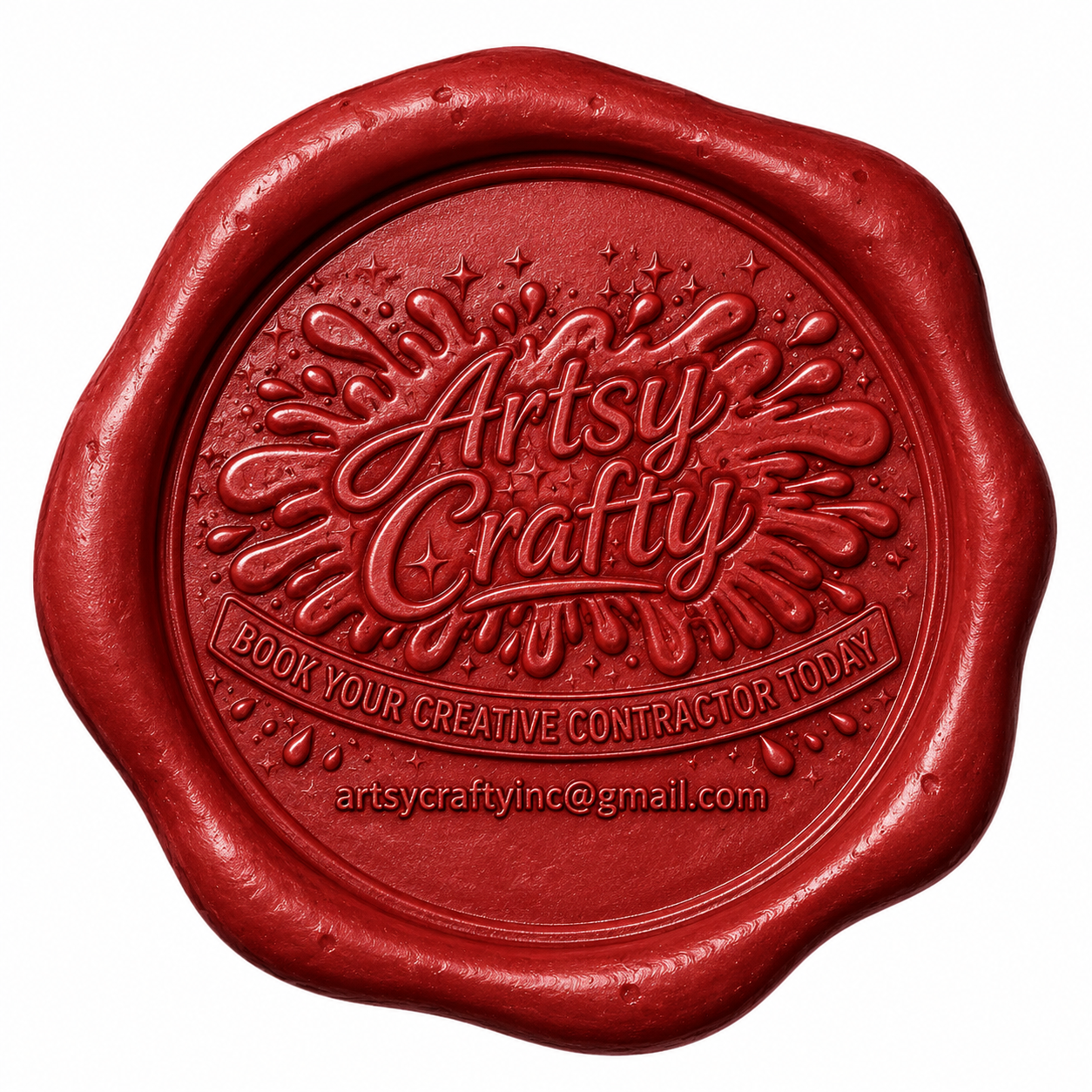 Artsy Crafty inc. wax seal — book your creative contractor today, artsycraftyinc@gmail.com